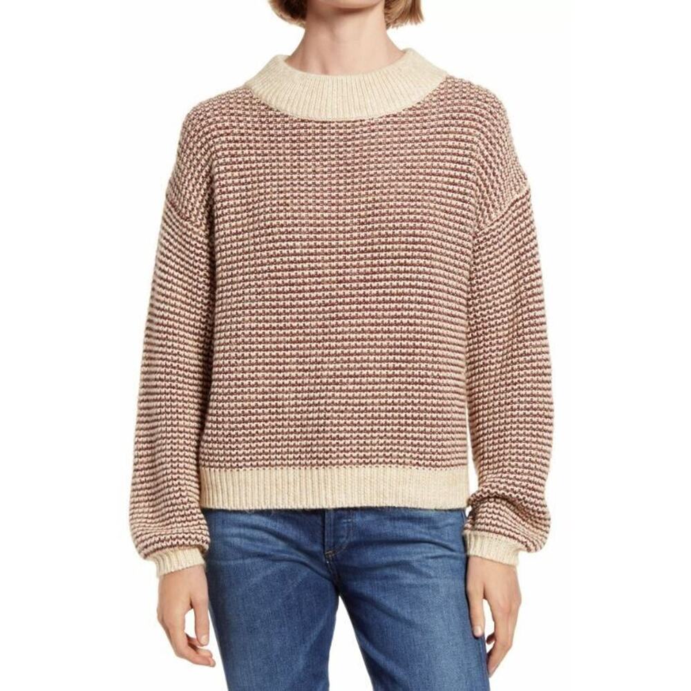 Chelsea28 Women's Chunky Balloon Sleeve Sweater in Brown Mocha Tan Combo Med $79